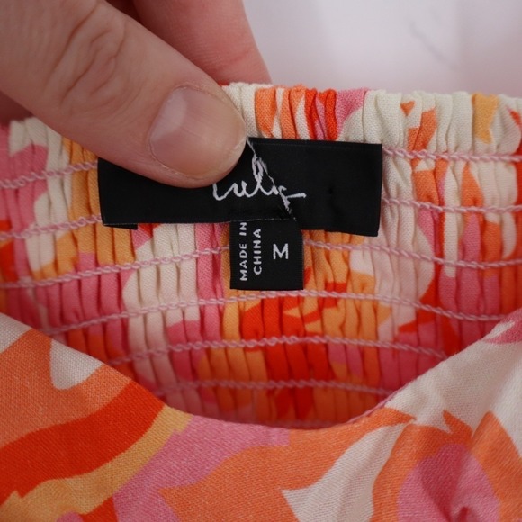 Lulus Ashlea Mini Dress Women Medium Orange Floral Lined Sweetheart Neck Smocked - Picture 5 of 8